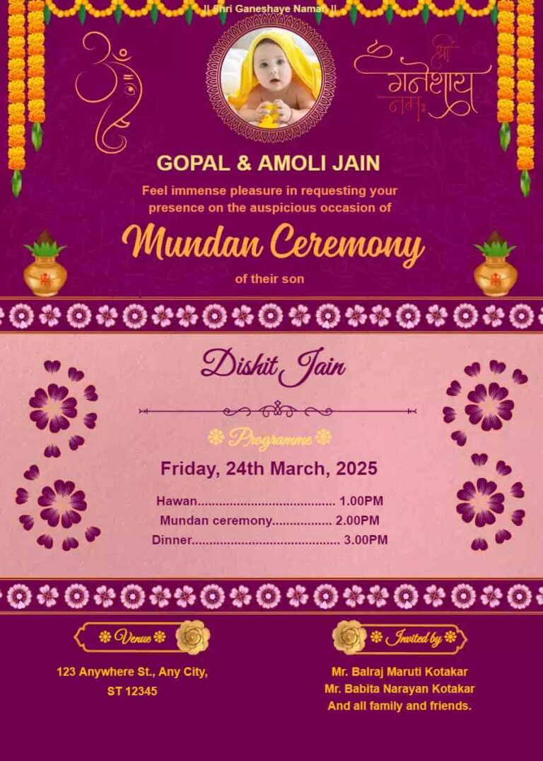 Mundan Ceremony Invitation Card Template invite Guru