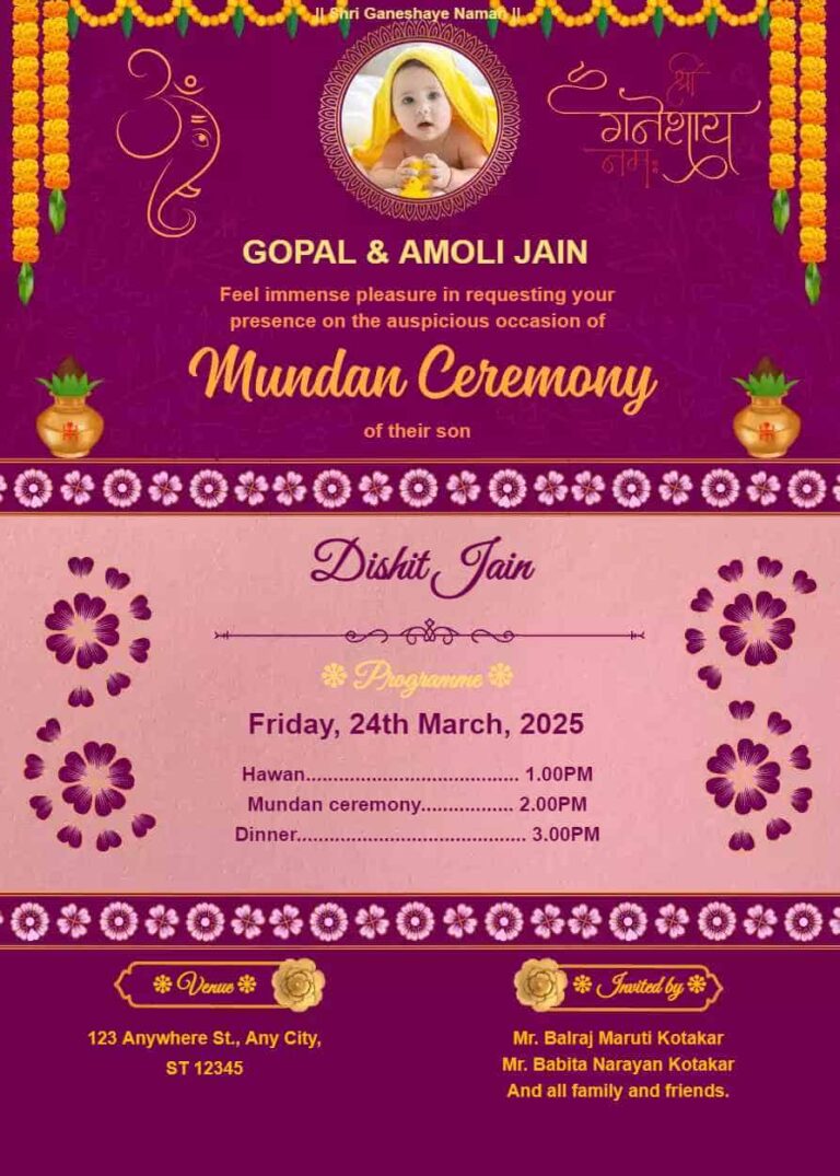 Mundan Ceremony Invitation Card Sample​