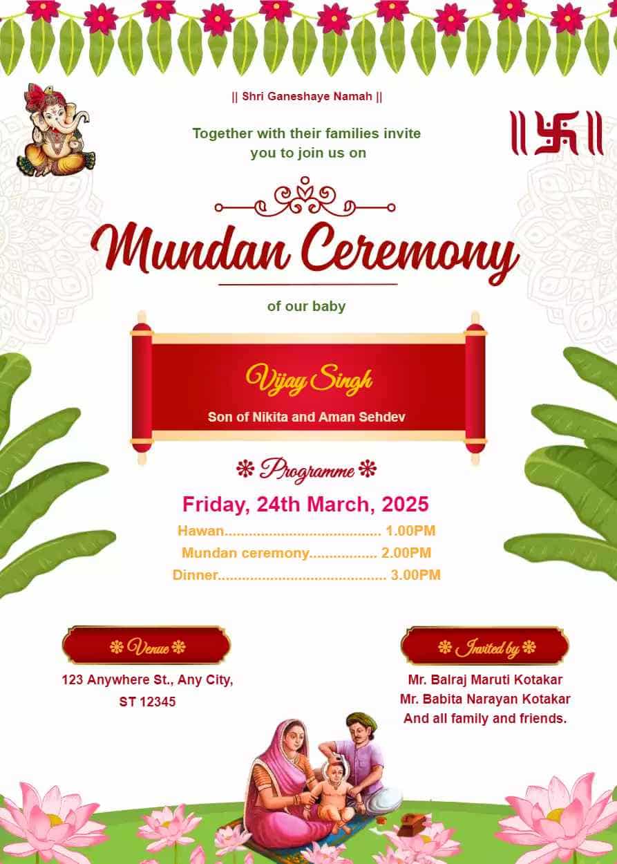 Mundan Ceremony Invitation Card Template invite Guru Mundan Ceremony Invitation Card Template invite Guru